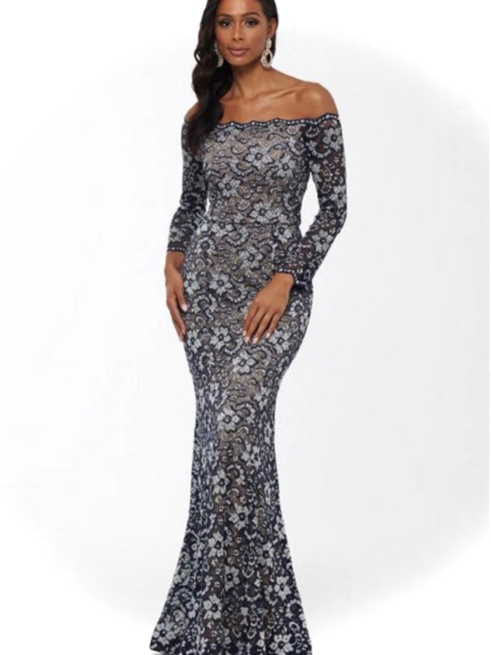 Women's Blue Lace Off Shoulder Long Sleeve Maxi
Evening Gown Size 12 L - Picture 5 of 6